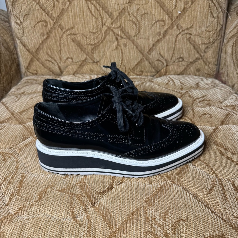 Prada Black Leather Wingtip Platform Brogues black FEMALE Platforms EU 38 - Picture 3 of 9